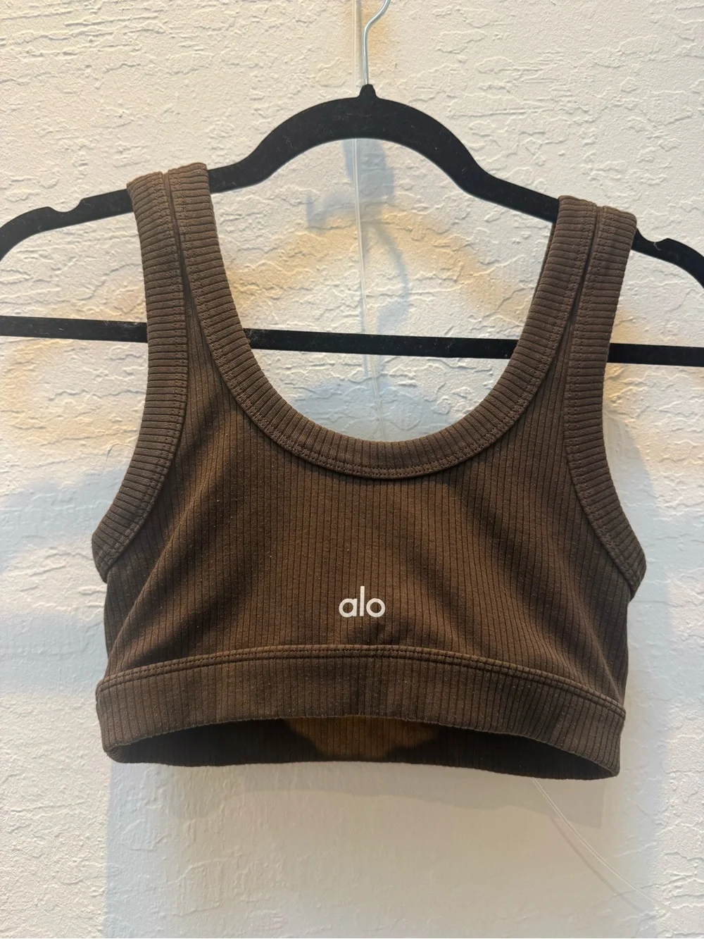 ALO Yoga Ribbed Scoop Neck Wellness Bra Espresso XS